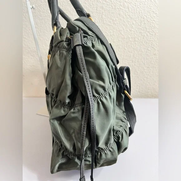 Prada Olive Green Quilted Nylon Tote with Gold Hardware - Picture 9 of 16